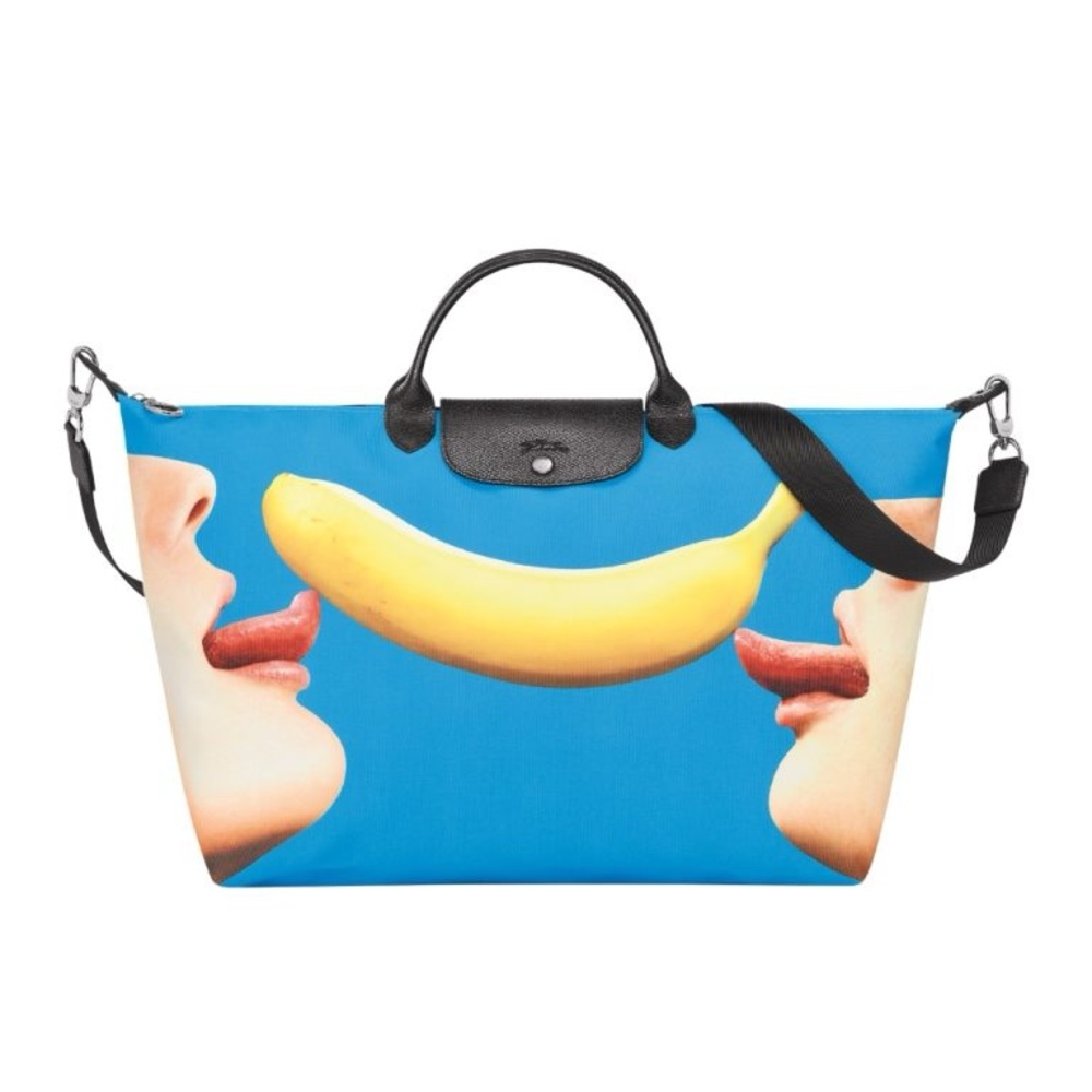 Longchamp Blue and Black Graphic Tote Toilet paper limited edition new
